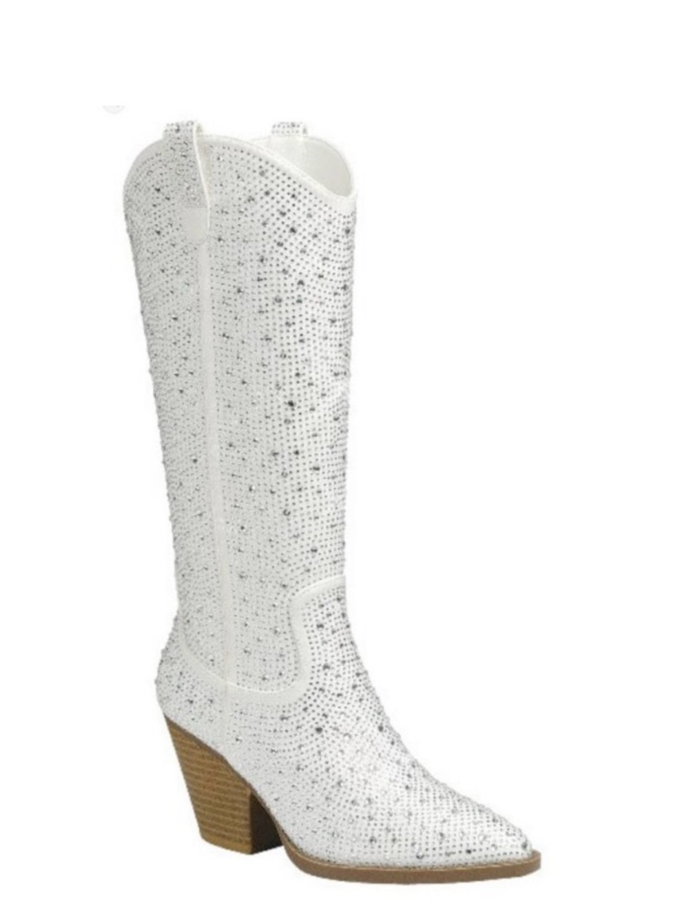 White Crystal Embellished Knee-High Western Boot